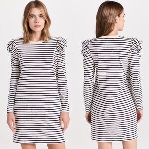 Clare V. Le Puff Dress Long Sleeve Navy & Cream Yarn Dye Stripe Size Medium